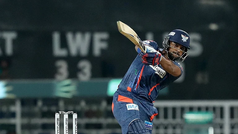 Nicholas Pooran batting for LSG in IPL 2024. - Photo: X | Lucknow Super Giants