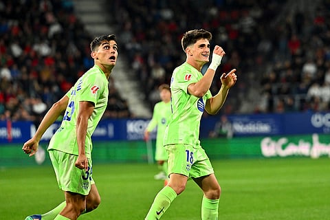 La Liga 2024-25, Osasuna and Barcelona: Barcelona's Pau Victor celebrates scoring his side's first goal