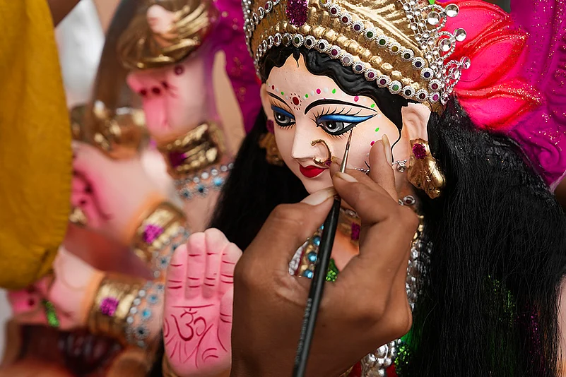 Preps for Navratri festival at Mayur Vihar in New Delhi