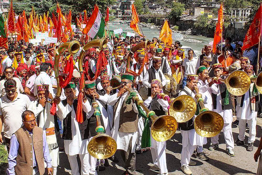 | Photo: PTI : Protest against illegal construction of mosque