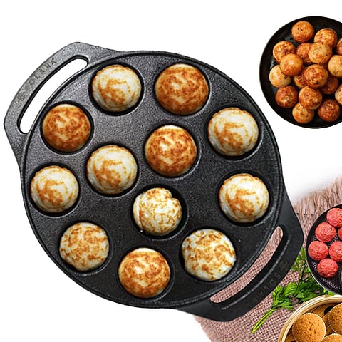 SOLARA Pre Seasoned Cast Iron Paniyaram Pan