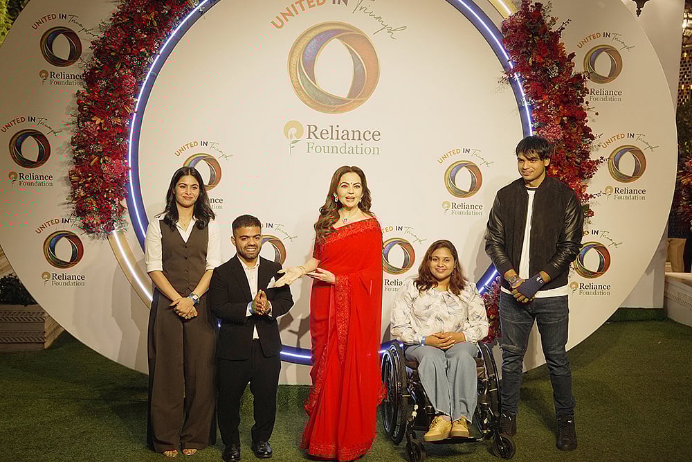 | Photo: Dinesh Parab/Outlook : Nita Ambani with athletes during the 'United In Triumph' event