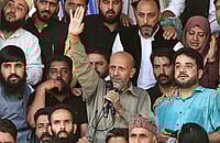 Getty Images : Baramulla MP and leader of Awami Ittehad Party (AIP) Sheikh Abdul Rashid, also known as Engineer Rashid, during Assembly election rally on Sep 12