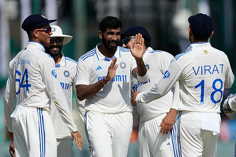 India vs Bangladesh 2nd Test Day 4: India's Jasprit Bumrah, center, celebrate with teammates the wicket of Bangladesh's Mushfiqur Rahim
