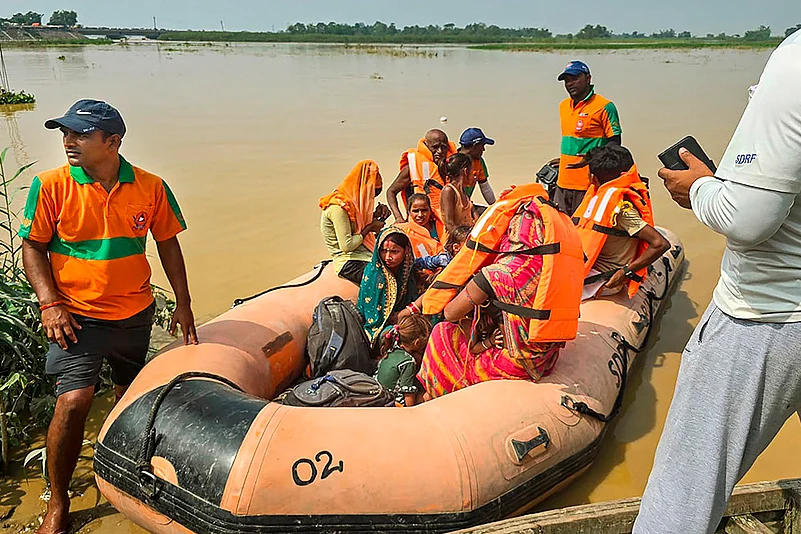 NDRF personnel conduct a rescue operation in Bihar