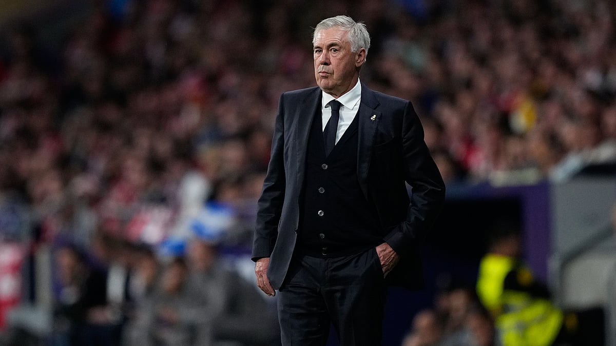 Carlo Ancelotti looks on during Sunday's Madrid derby