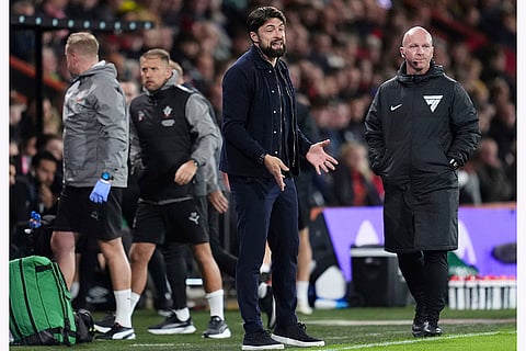 EPL 2024-25, Bournemouth vs Southampton: Southampton manager Russell Martin reacts during the match