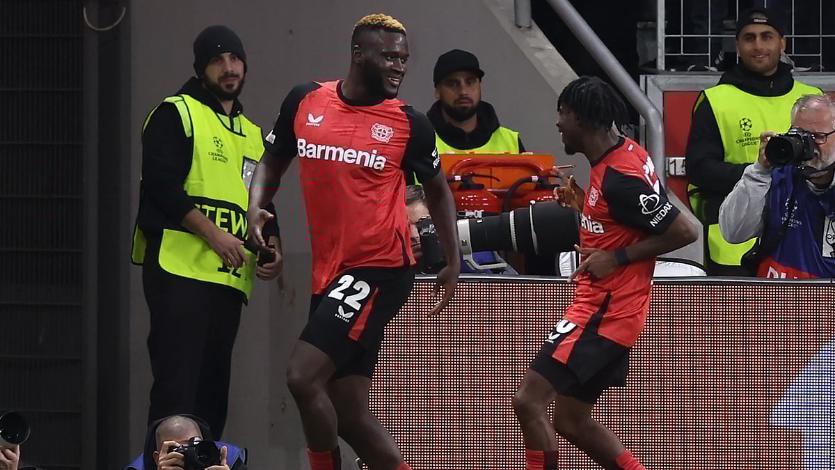Victor Boniface celebrates his goal - null
