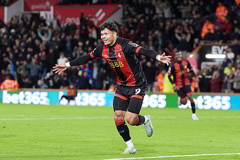 EPL 2024-25, Bournemouth vs Southampton: Bournemouth's Francisco Evanilson celebrates scoring the opening goal