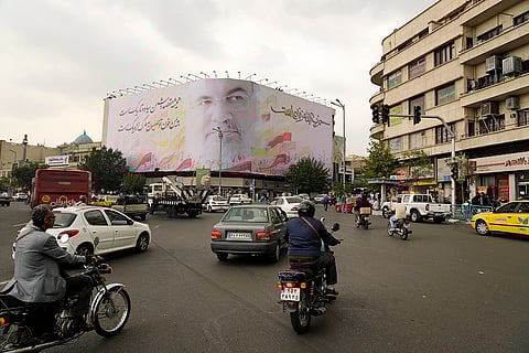 Mideast Tensions: Huge portrait of slain Hezbollah leader Hassan Nasrallah at Islamic Revolution Square in Tehran