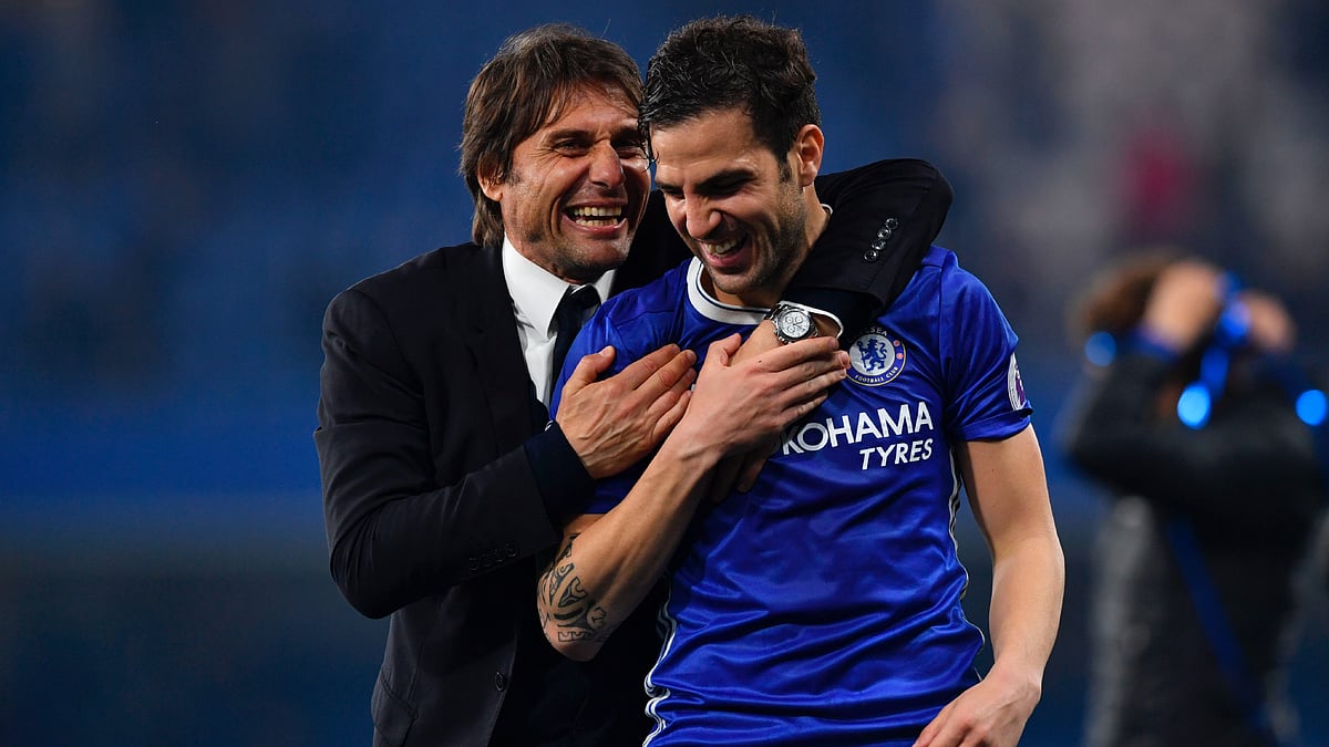 Antonio Conte and Cesc Fabregas pictured during their time at Chelsea