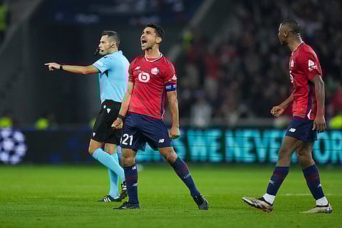 UCL 2024-25, Lille vs Real Madrid: Lille's Benjamin Andre, center, celebrates at the end of the match