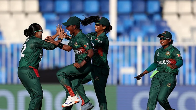 Bangladesh women celebrating their victory over Scotland in the ICC Women's T20 World Cup 2024. - Photo: X | T20 World Cup