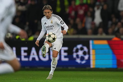 UCL 2024-25, Lille vs Real Madrid: Real Madrid's Luka Modric passes the ball