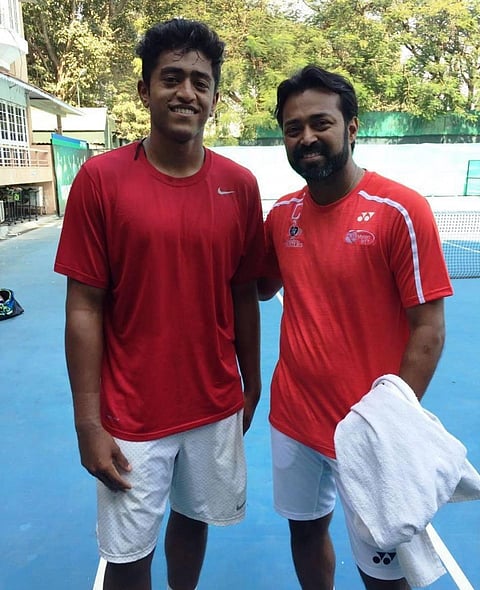 Aryan Goveas after a training session with Leander Paes.