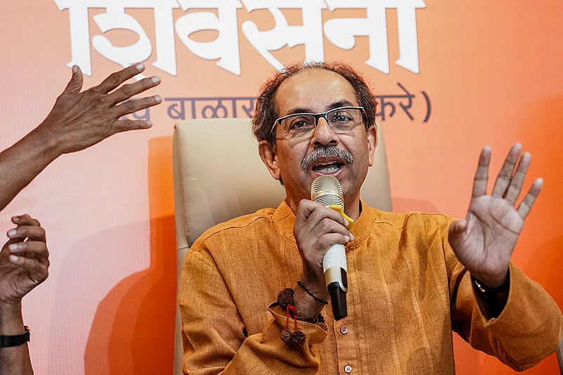 Shiv Sena UBT chief Uddhav Thackeray addresses press