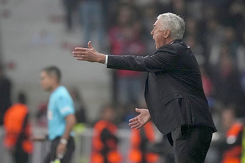 UCL 2024-25, Lille vs Real Madrid: Real Madrid's head coach Carlo Ancelotti protests to referee Maurizio Mariani