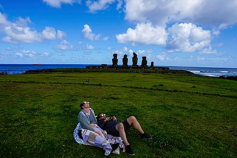Solar eclipse 2024: People watch the annular solar eclipse in Tahai, Rapa Nui