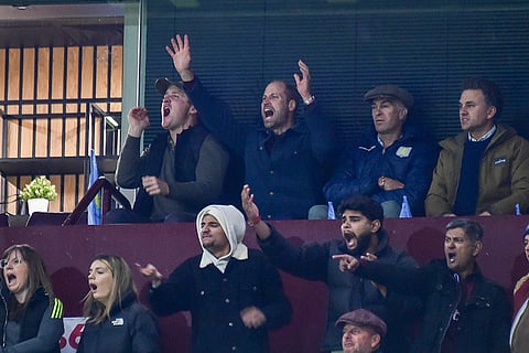 UCL 2024-25, Aston Villa vs Bayern Munich: Britain's Prince William, second left in back row, reacts during the match