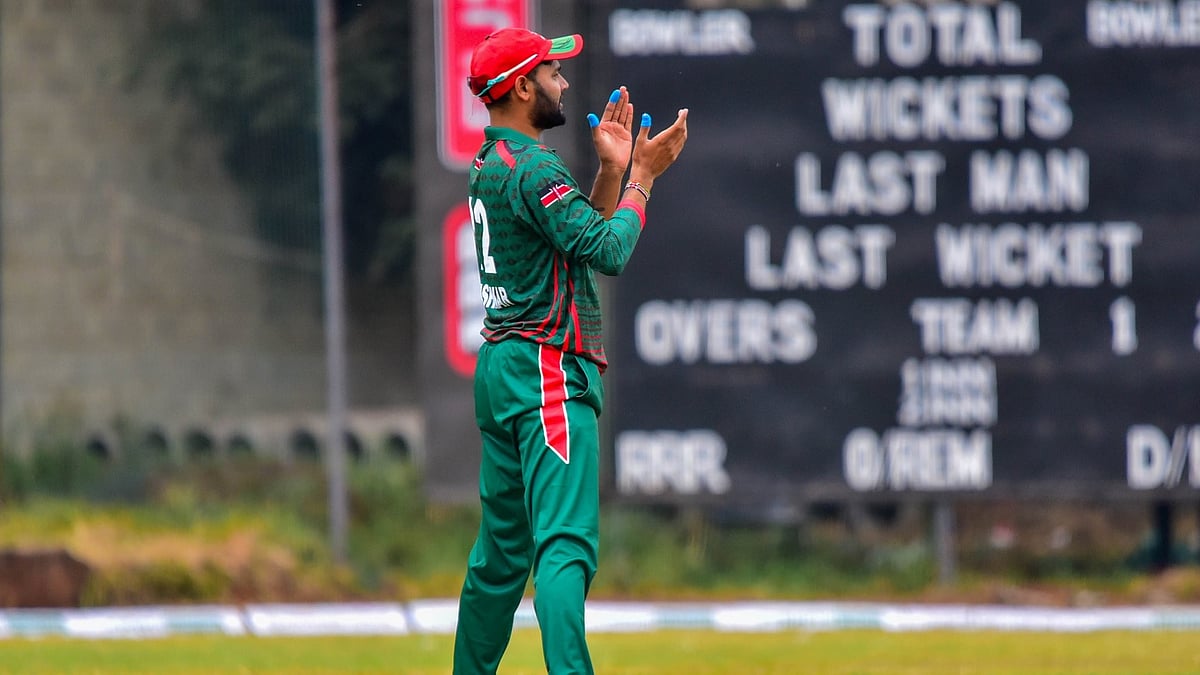 Photo: X | Its RIX : Kenya's batter Pushkar Sharma while fielding during the ICC CWC Challenge League A 2024-26.