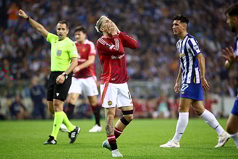 UEFA Europa League 2024-25, FC Porto vs Manchester United: Manchester United's Alejandro Garnacho reacts during the match