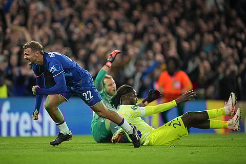 UEFA Europa Conference League 2024-25, Chelsea vs Gent: Chelsea's Kiernan Dewsbury-Hall celebrates after scoring his side's fourth goal