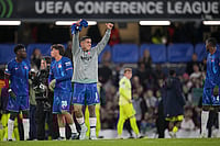 Conference League: Blues Hit Four At Stamford Bridge - In Pics | Photo: AP/Kin Cheung : UEFA Europa Conference League 2024-25, Chelsea vs Gent: Chelsea's Enzo Fernandez celebrates after the match