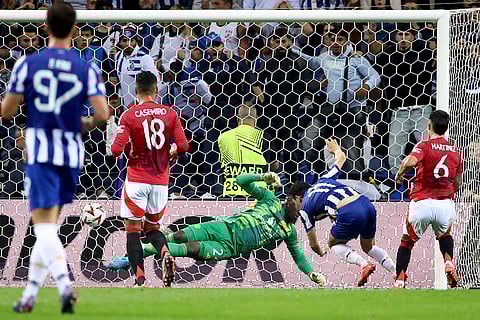 UEFA Europa League 2024-25, FC Porto vs Manchester United: Porto's Pepe, 2nd right, scores his side's first goal
