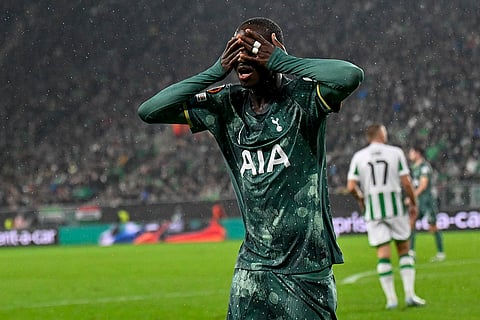 UEFA Europa League 2024-25, Ferencvaros vs Tottenham Hotspur: Tottenham's Pape Matar Sarr celebrates after scoring his side's opening goal