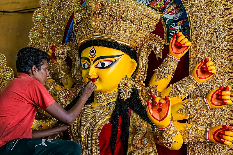Preps for Durga Puja festival in Nadia district, West Bengal