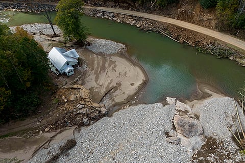 Hurricane Helene: A destroyed home is seen after flood waters moved through the Cane river