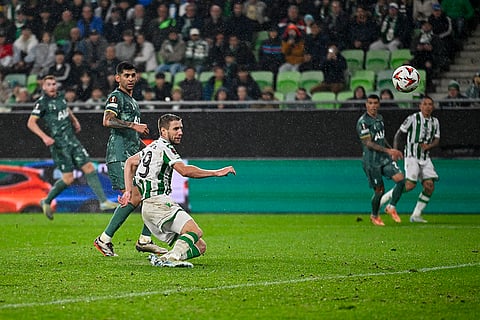 UEFA Europa League 2024-25, Ferencvaros vs Tottenham Hotspur: Ferencvaros' Barnabas Varga scores his side's opening goal