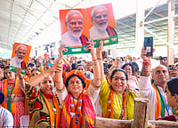 PTI Photo : Jammu: Supporters during a public meeting of Prime Minister Narendra Modi for the ongoing J&K Assembly elections, in Jammu, Saturday, Sept 28, 2024. 
