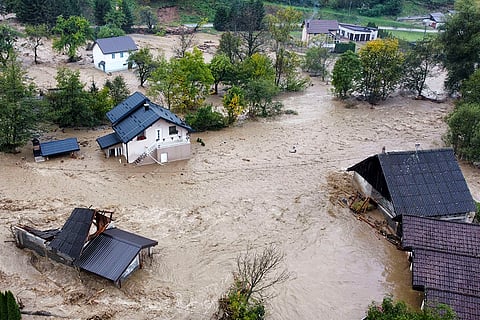 Bosnia Floods: Flooded houses near Bosnian town of Fojnica, 50 kms west of Sarajevo