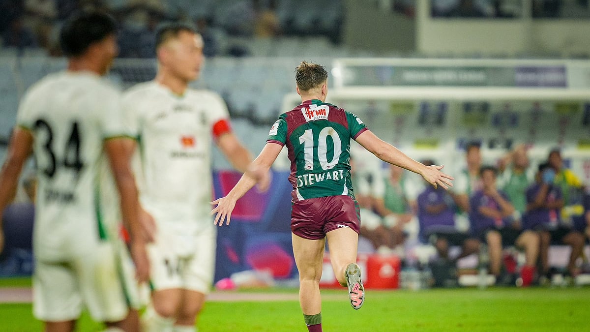 Greg Stewart celebrates after scoring a goal in the Mohun Bagan vs Mohammedan SC ISL match. - X/IndSuperLeague