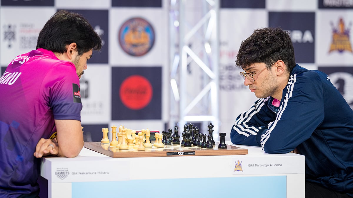 Alireza Firouzja (right) in action against Hikaru Nakamura at the Global Chess League. - Special Arrangement