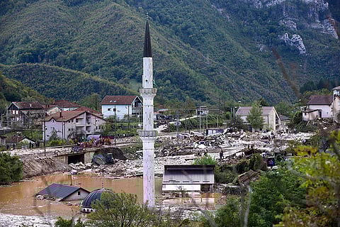 Bosnia Floods: General view of the flooded mosque in the city of Jablanica