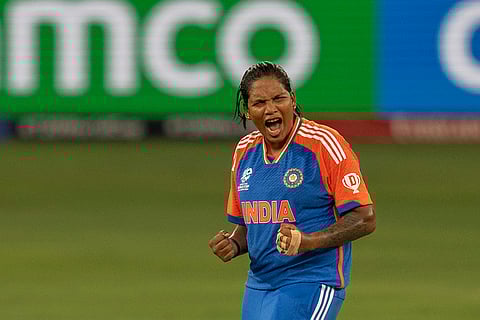 Women's World T20 Cricket, India vs New Zealand: India's Asha Sobhana celebrates after taking the wicket of New Zealand's Georgia Plimmer