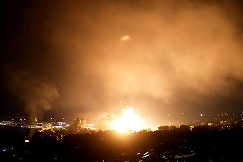Mideast Tensions: Flames rise from Israeli airstrikes in Dahiyeh