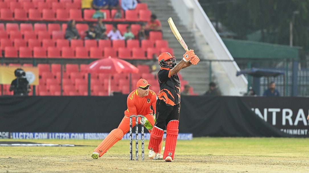 Photo: X | Manipal Tigers : Manipal Tigers batter batting during a Legends League Cricket 2024 match.