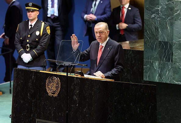 Recep Tayyip Erdogan delivers his remarks