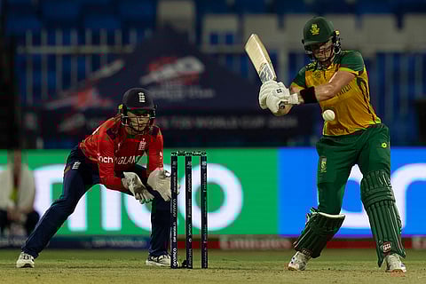 Women's T20 World Cup, ENG W vs RSA W: Laura Wolvaardt plays a shot