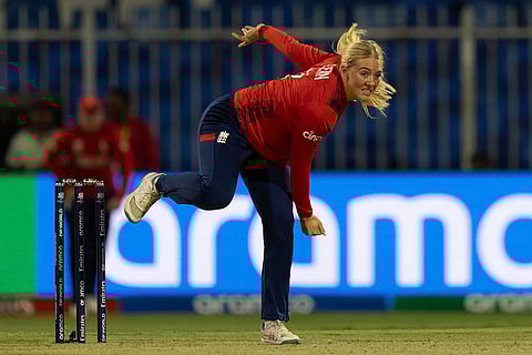 Women's T20 World Cup, ENG W vs RSA W: Sarah Glenn bowls a delivery