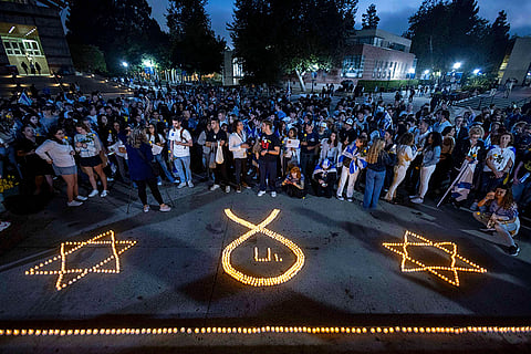 Mideast War Anniversary: A candlelight vigil at the UCLA campus in Los Angeles