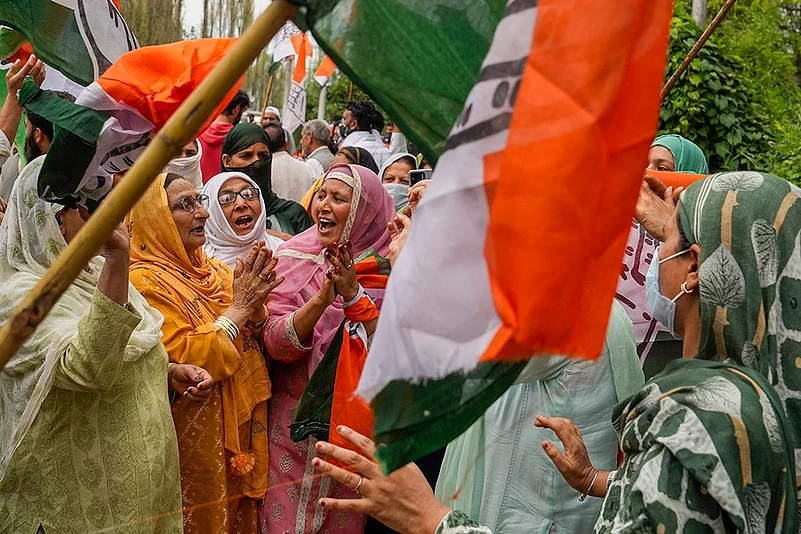 J&K polls: Supporters of Congress and National Conference (NC) celebrate
