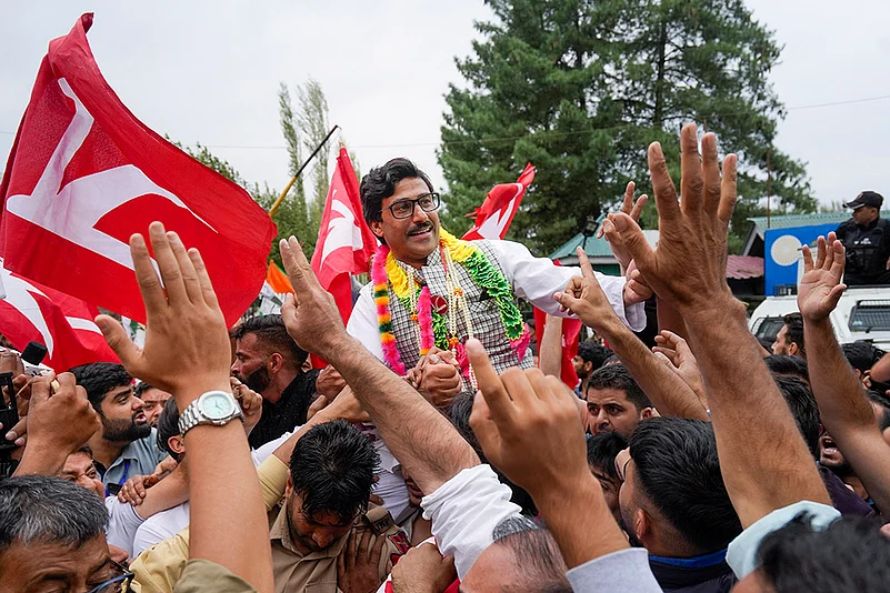 J&K polls: National Conference candidate Ahsan Pardesi celebrates his win