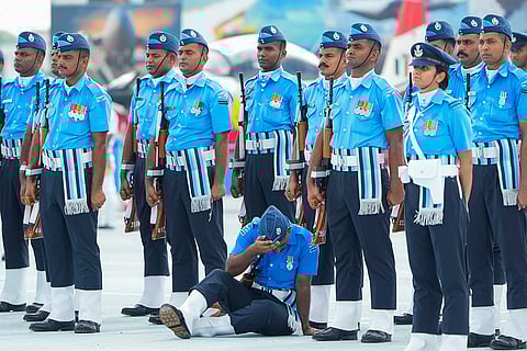 Air Force Day 2024: IAF personnel sits on the ground due to fatigue