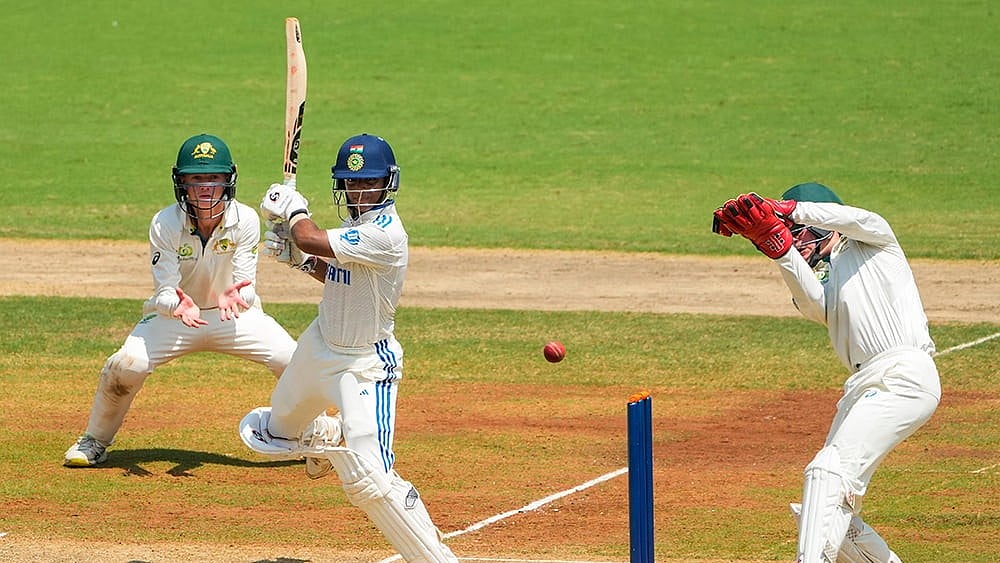 Photo: PTI/R Senthilkumar : India's Nitya J Pandya plays a shot during the 2nd test match between India U-19 and Australia U-19 at the MA Chidambaram Stadium, in Chennai.