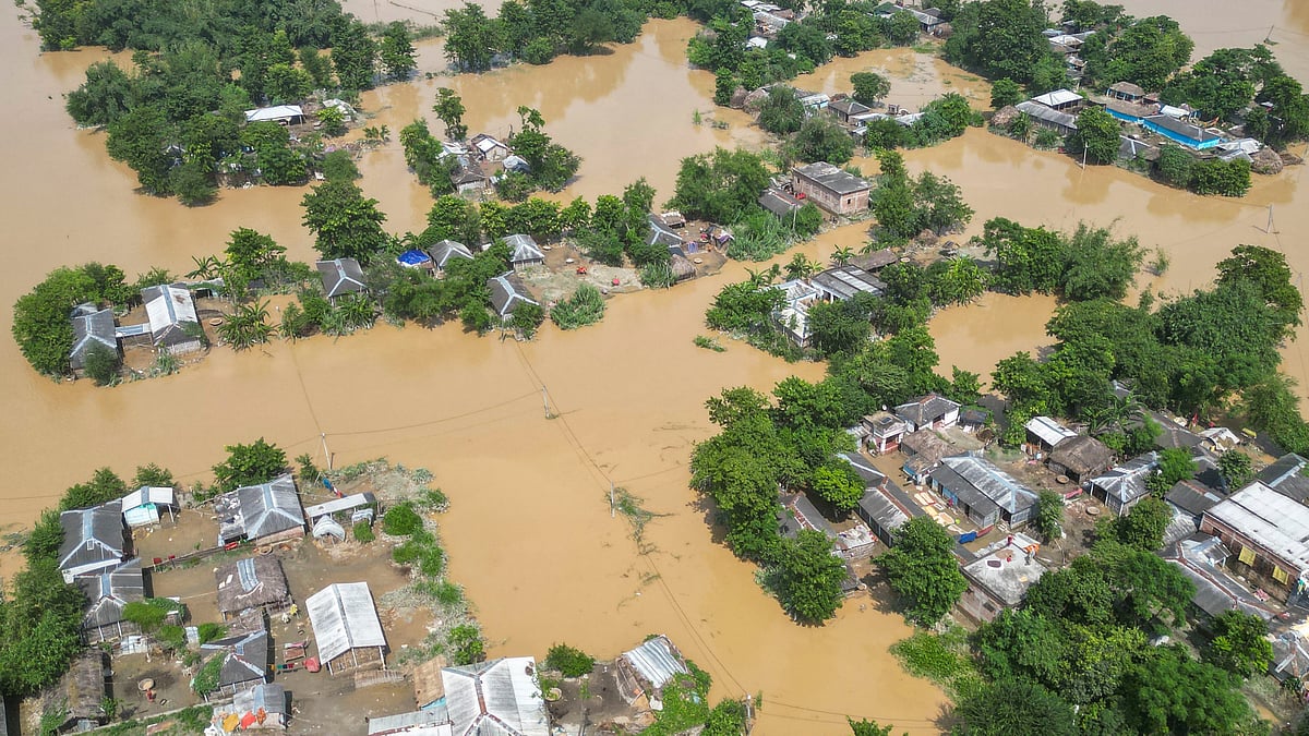 PTI : An aerial view of houses at a flood-affected area, in Darbhanga district, Friday, Oct. 4, 2024.