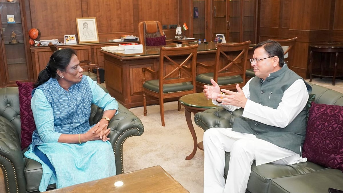 Photo: X | Pushkar Singh Dhami : IOA President PT Usha with Uttarakhand CM Pushkar Singh Dhami.